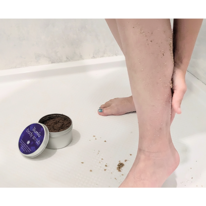 illumia emulsified body scrub designed to remove dry skin all over leaving skin soft and smooth without an oily residue on your shower
